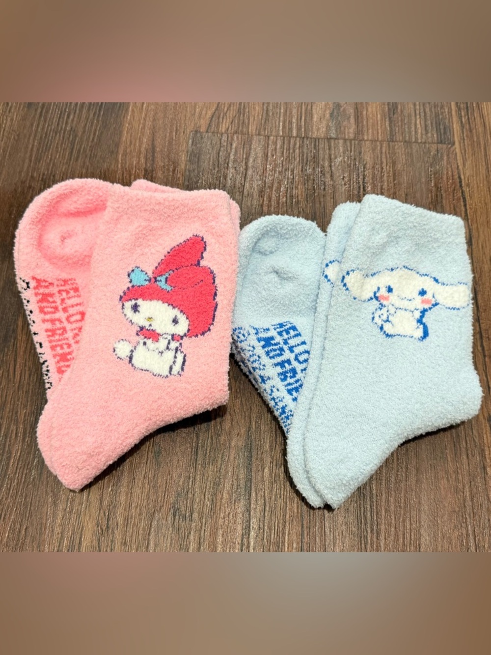 Cute Sanrio Character Cozy Fuzzy Socks (2) - Pink & Light Blue